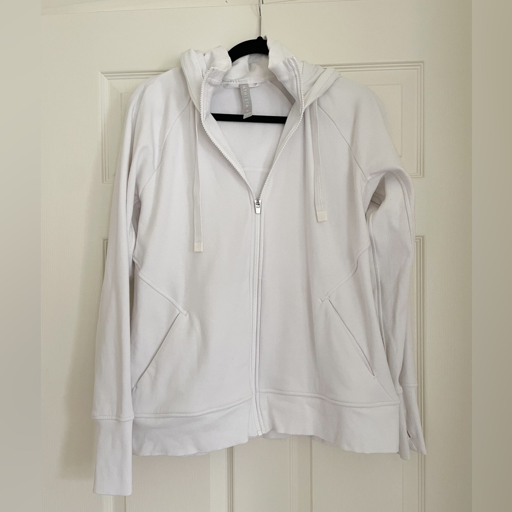 Athleta White Hooded Zip Up Sweatshirt Jacket Women’s Size XL